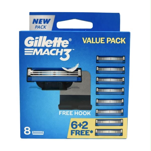 Gillette Mach3 Value Pack – מארז 8 ראשי גילוח + מתלה חינם - שמיניית סכיני גילט מאך 3