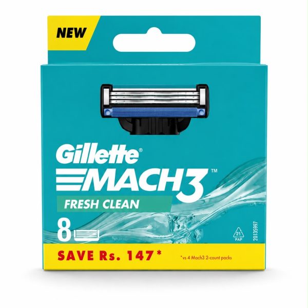 Gillette Mach3 Fresh Clean - ג׳ילט מאך 3 פרש קלין – מארז 8 ראשי גילוח
